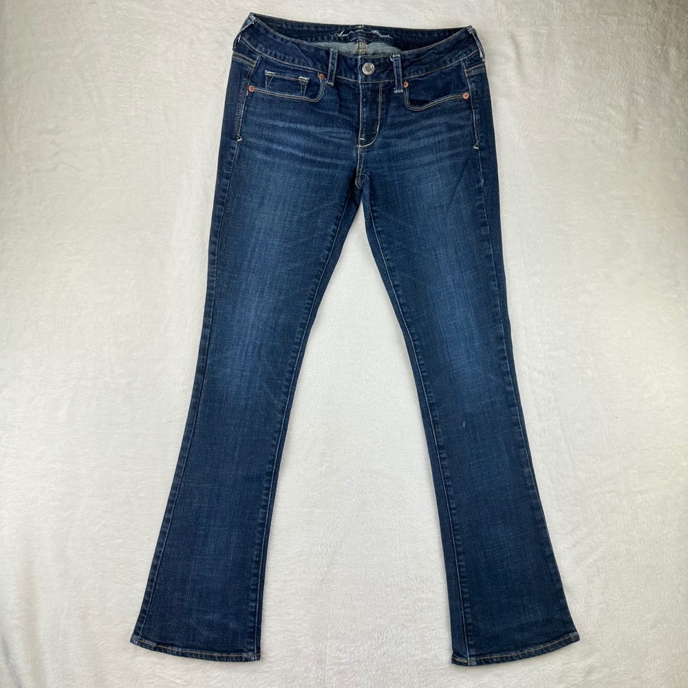 American‎ Eagle Jeans Womens Skinny Kick Slim 8 Dark Blue Sequin Low Rise Denim
